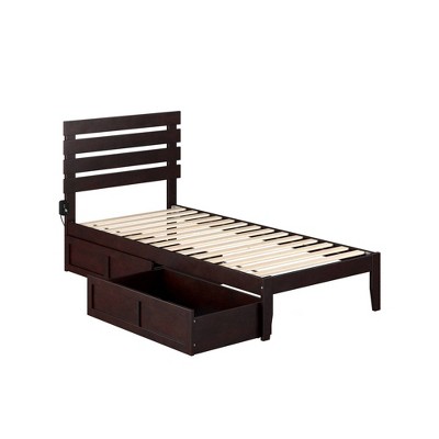 Twin XL Oxford Bed with 2 Drawers Espresso - AFI: Solid Hardwood, No Box Spring Needed, USB Charger
