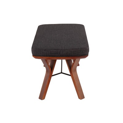Walnut Wood and Charcoal Fabric Mid-Century Modern Bench