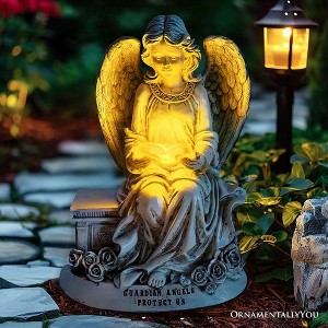 Guardian Angel Reading Book Garden Statue, 10" Solar Powered Angelic Outdoor Figurine| OrnamentallyYou - 1 of 4