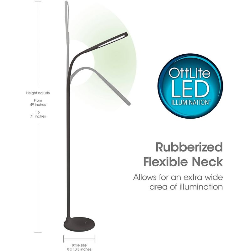 Ott-Lite OttLite Felix Adjustable Height LED Gooseneck Task Floor Lamp in Black, 4 of 5
