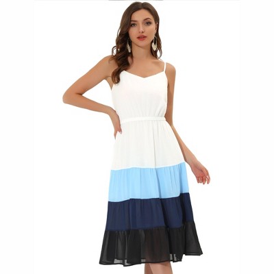 INSPIRE CHIC Women's Summer Spaghetti Strap Flowy Swing Chiffon Midi Dress