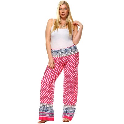 Women's Plus Size Border Printed Palazzo Pants - White Mark