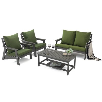 Modern 4-Piece Outdoor Conversation Set with Cushions and Coffee Table