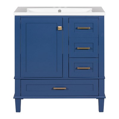 30" Bathroom Vanity Cabinet with Sink Top Combo Set, Undermount Ceramic Sink Bathroom Cabinet with Soft Closing Door and 3 Drawers