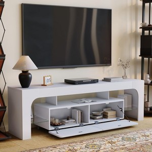 Coucheta 63 inch TV Stand TVs up to 75", Wood Cabinet Entertainment Center Media with 2 Drawer, Open Shelf Storage, Remote Control 16 Color LED - 1 of 4