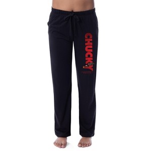 Chucky Womens' Doll Character Movie Film Title Logo Sleep Pajama Pants Black - 1 of 3