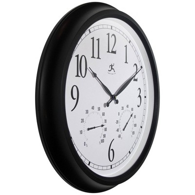 Oversized Black and White Outdoor Wall Clock with Thermometer and Hygrometer