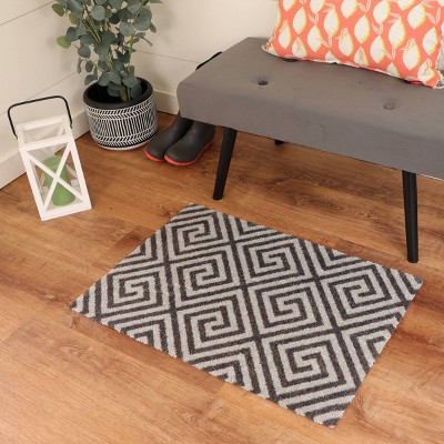 Charcoal Gray Geometric Rubber Backed Indoor/Outdoor Doormat