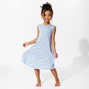 Bellabu Bear Kids Milk & Cookies Blue Bamboo Girls' Sleeveless Dress - 1 of 4
