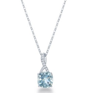 Simona Sterling Silver. White Topaz 18" Pendant Necklace, with 8mm Square Gem - Blue Topaz - Blue - 18 Inch - 1 of 2
