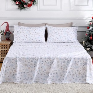 homfan Christmas Bed Sheets, 100% Cotton Flannel Printed Sheet Set, Ultra-Soft Brushed Flannel, 16" Deep Pocket, 3-Piece Winter Warm Bedding - 1 of 4