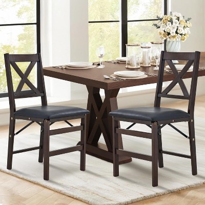 Set of 2 Folding Upholstered Dining Chairs with Wooden Frame, Space-Saving Mid-Century Fabric Side Chairs for Kitchen or Small Room