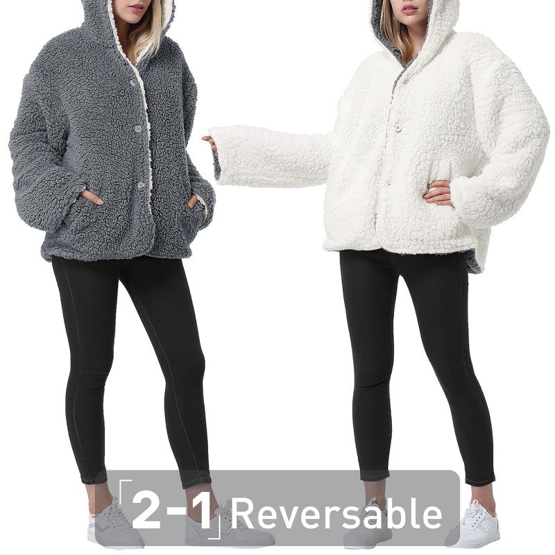 Tirrinia Fleece Jacket Hooded Pullover for Women, Super Soft Comfy Plush Reversible Casual Teddy Bear Blanket Jackets Hoodie Grey, 3 of 7