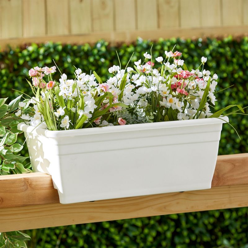 The HC Companies 24 Inch Wide Heavy Duty Plastic Deck Rail Mounted Garden Flower Planter Box with Removable Drainage Plugs, White, 4 of 8