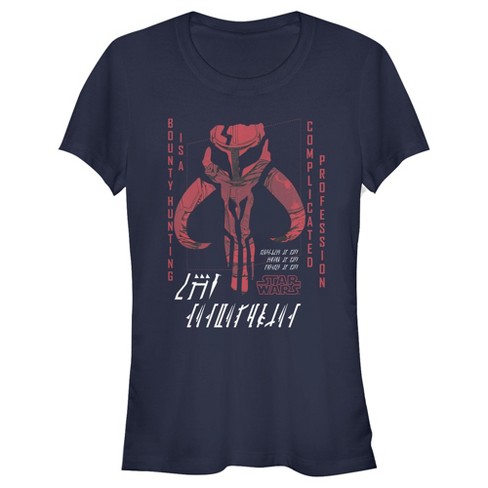 Juniors Womens Star Wars The Mandalorian Bounty Hunting Complicated Mando'a Text T-Shirt - image 1 of 3