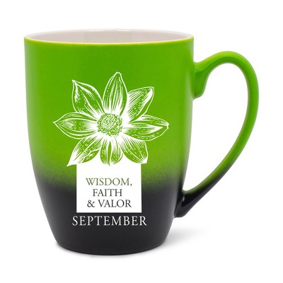 Elanze Designs Wisdom Faith And Valor Two Toned Ombre Matte Green and Black 12 ounce Ceramic Stoneware Coffee Cup Mug