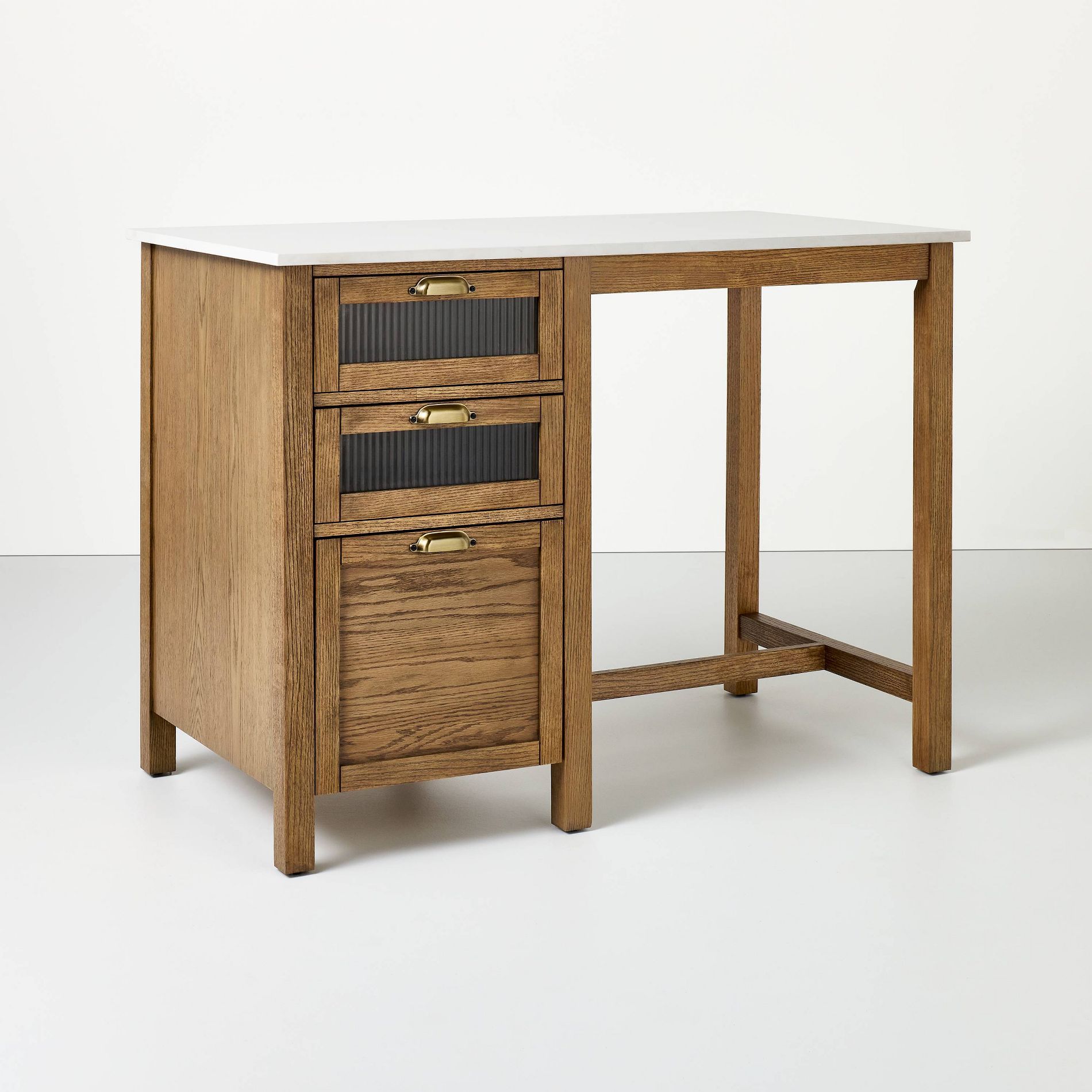 48" Reeded Glass & Wood Kitchen Island with Seating Nook - Aged Oak - Hearth & Hand™ with Magnolia: Farmhouse Style, Metal Hardware