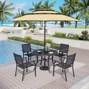 Captiva Designs 6pc Outdoor Patio Steel Frame Dining Table & Armrest Chairs & Market Umbrella - 1 of 4