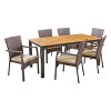 GDFStudio Opal Outdoor Wicker and Acacia Wood 7 Piece Dining Set with Cushion, Teak/Cream - 2 of 4