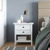 Vynxaria Transitional 2-Drawer Bedside Table - White Finish, 16"D x 24"W x 26"H, Solid Wood, Brushed Nickel Pulls - 3 of 4