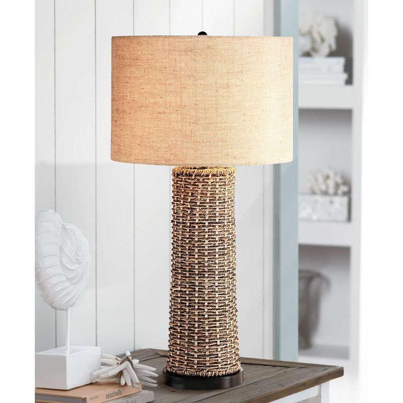 360 Lighting Coastal Table Lamp 28.5" Tall Woven Seagrass Burlap Drum Shade for Living Room Family Bedroom Bedside Nightstand Office, 2 of 8