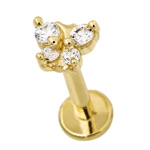 Jewelry Avalanche Solid 14K Gold CZ Butterfly Labret Stud, Helix, Tragus, 8mm Post, Internally Threaded, Flat Back - 1 of 4