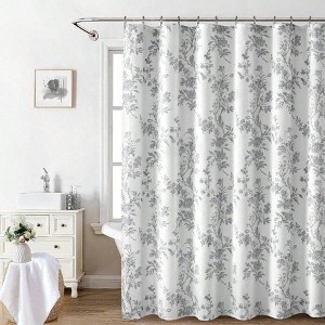 Gray Shower Curtain Cotton Floral Cottagecore Spring Bathroom 72 inchx 72 inch L - 1 of 4
