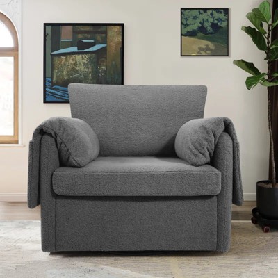GDFStudio Coral Teddy 40.15" W Oversized Swivel Armchair with Four Pockets