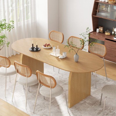 PexFix 79" x 33.5" Farmhouse Solid Wood Dining Table with Arched Legs Oval Kitchen Table Natural for Dining Room & Kitchen
