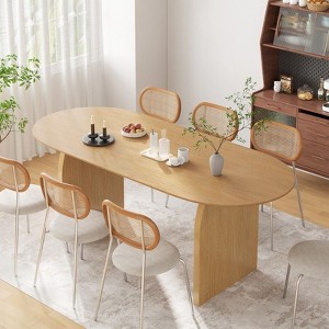 PexFix 79" x 33.5" Farmhouse Solid Wood Dining Table with Arched Legs Oval Kitchen Table Natural for Dining Room & Kitchen - 1 of 4