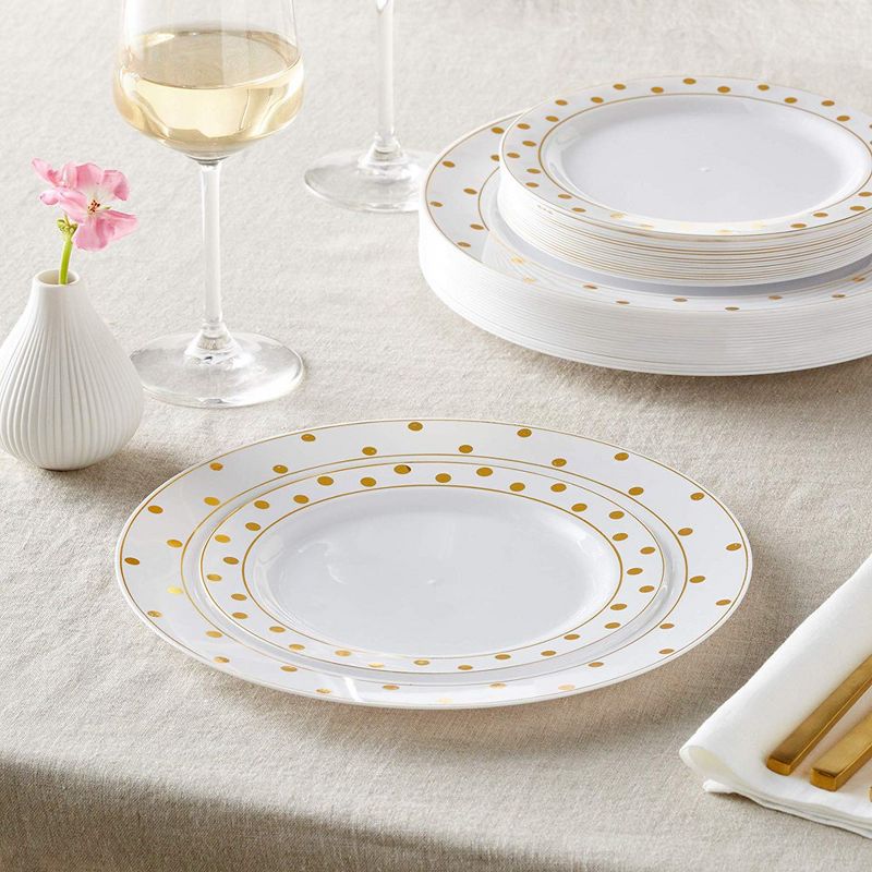 Silver Spoons Elegant Disposable Dinnerware Set for Party, Includes 20 Dinner Plates (10.25”) and 20 Dessert Plates (7.5”) – Charming Dots Collection, 3 of 4