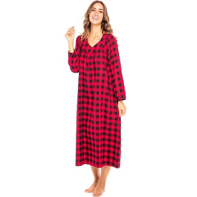 Alexander Del Rossa Women's Classic Winter Nightgown Duster with Pockets, Cotton Flannel Pajamas in Christmas Colors