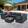 ELJGET 7 Pieces Outdoor Patio Furniture Set, PE Manual Weaving Wicker Patio Conversation Set with Cushion, Glass Table, Pillow, Gray - 2 of 4