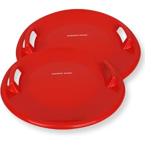 Slippery Racer Heavy-Duty Cold Resistant Downhill Pro Adults and Kids Plastic Outdoor Winter Saucer Disc Snow Sled with Handles (2 Pack) - 1 of 4