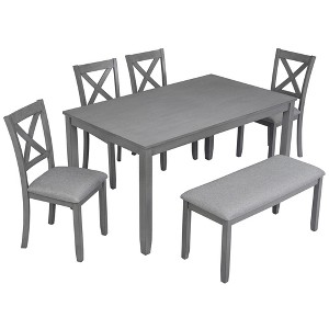 FONTOI Modern Dining Set with Wooden Table Bench and Upholstered Chairs for Comfortable Home Kitchen Dining Spaces, Gray, 58.5"*34.5"*30" - 1 of 4