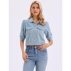 INSPIRE CHIC Women's Cropped Denim Puff Sleeve Button Down Vintage Jean Jackets with Pockets - 4 of 4