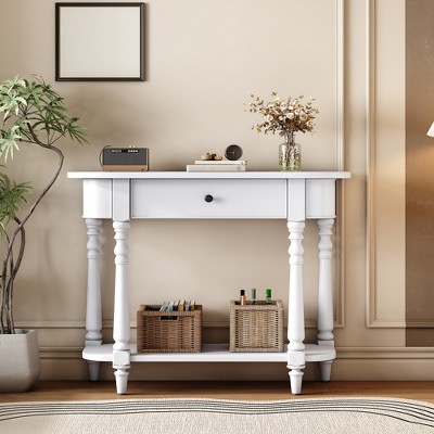 36" Console Table with Drawers, Retro Entryway Table with Open Storage Shelf, Long Sofa Couch Table, Hallway Table for Living Room Entrywa