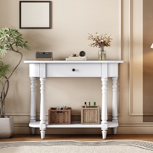 36" Console Table with Drawers, Retro Entryway Table with Open Storage Shelf, Long Sofa Couch Table, Hallway Table for Living Room Entrywa - 1 of 4