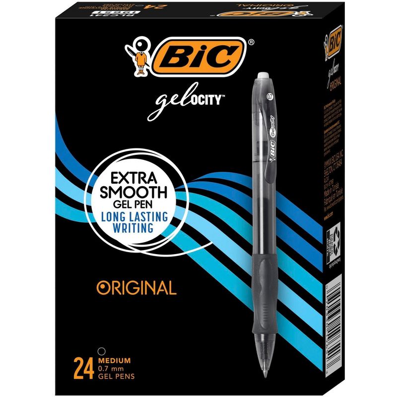 BIC Gel-ocity Retractable Gel Pens, 0.7 mm Medium Tip, Black, Pack of 24, 1 of 3