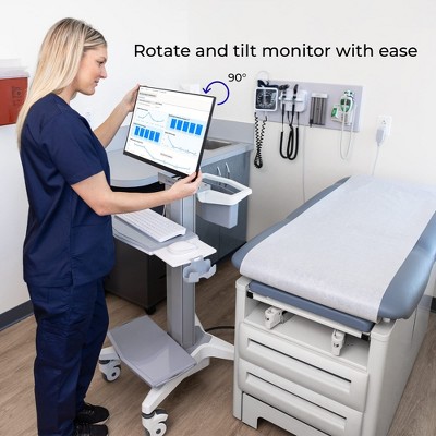 Stand Steady Medical Computer Cart for All-in-One Computers | Height Adjustable VESA-Compatible Mobile Computer Cart with Wheels