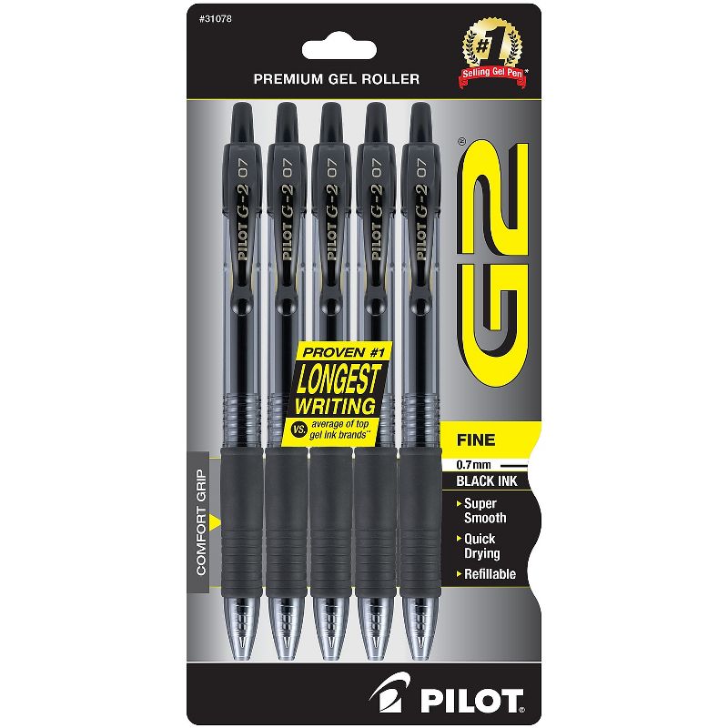 Pilot G2 Retractable Gel Pens Fine Point Black Ink 5/Pack (31078) 755958, 1 of 5