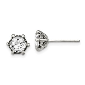 Black Bow Jewelry 7mm Antiqued Cubic Zirconia Post Earrings in Stainless Steel - 1 of 4