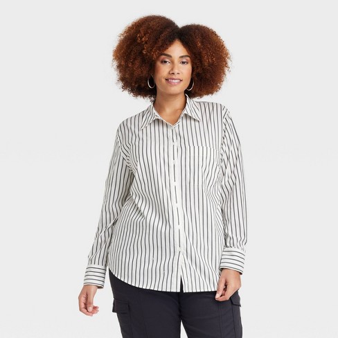 Women's Slim Fit Boyfriend Tailored Long Sleeve Button-down Shirt - A New  Day™ Black/white Striped 4x : Target