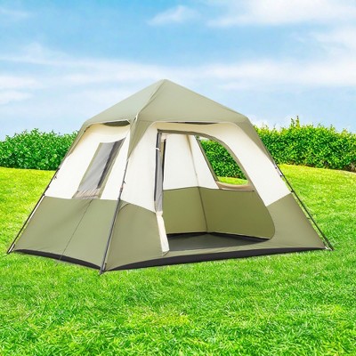 FURNIinspire Camping Tents 6 Person Camping Tent With Rainfly And Carry Bag For Hiking Outdoor, Easy To Assemble Tent, Green, 107.87"*120"*65.98"