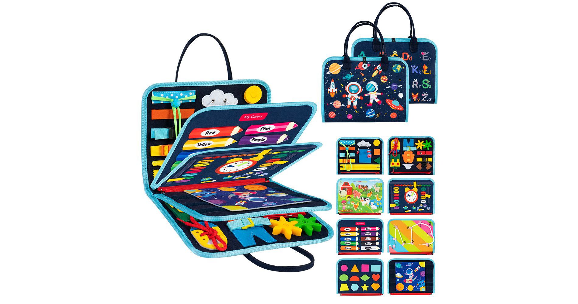 MOVSSOU Busy Board 8 in 1 Busy Book Montessori Toys for Toddler Sensory Toys Developing Sensory Board Travel Toys