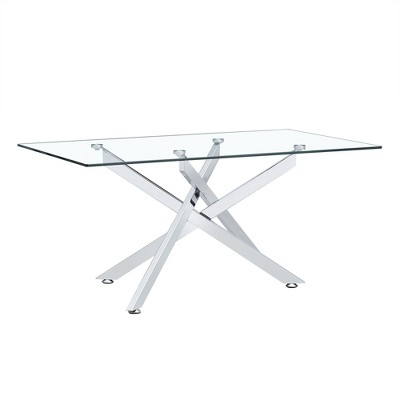 Dolonm  Rectangular Clear Tempered Glass Coffee Table,Stylish Design with Silver Chrome Plated Metal Legs