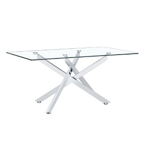 Dolonm  Rectangular Clear Tempered Glass Coffee Table,Stylish Design with Silver Chrome Plated Metal Legs - 1 of 4