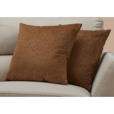 Light Brown Velvet Floral Square Accent Pillows Set