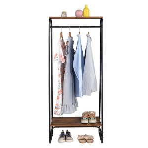 Karl Home Retro Open Wardrobe with Vintage Brown MDF & Black Iron Frame 25.2x15.7x59.4 Inches Entryway Storage - 1 of 4
