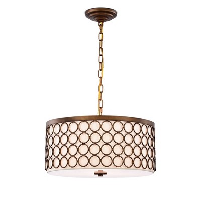 18" x 18" x 44" Tessa Drum Chandelier with Geometric Patterned Metal Frame Brown - Warehouse Of Tiffany